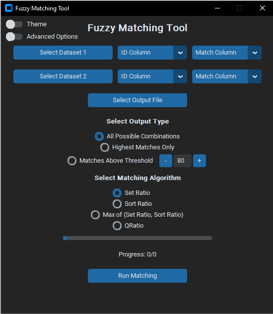Fuzzy Matching Dark Theme